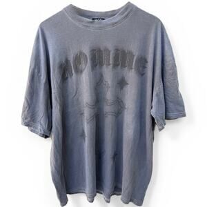 BoohooMAN Oversized T-Shirt Mens 2XL Blue Gothic Graphic Streetwear Tee
